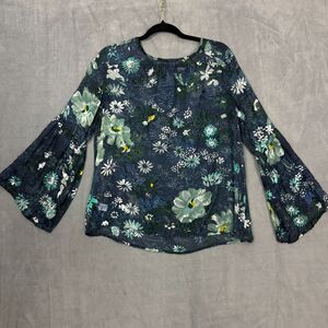 Loft Blouse Medium Floral Sheer Navy Blue‎ Garden Office Casual Office Top Flaw